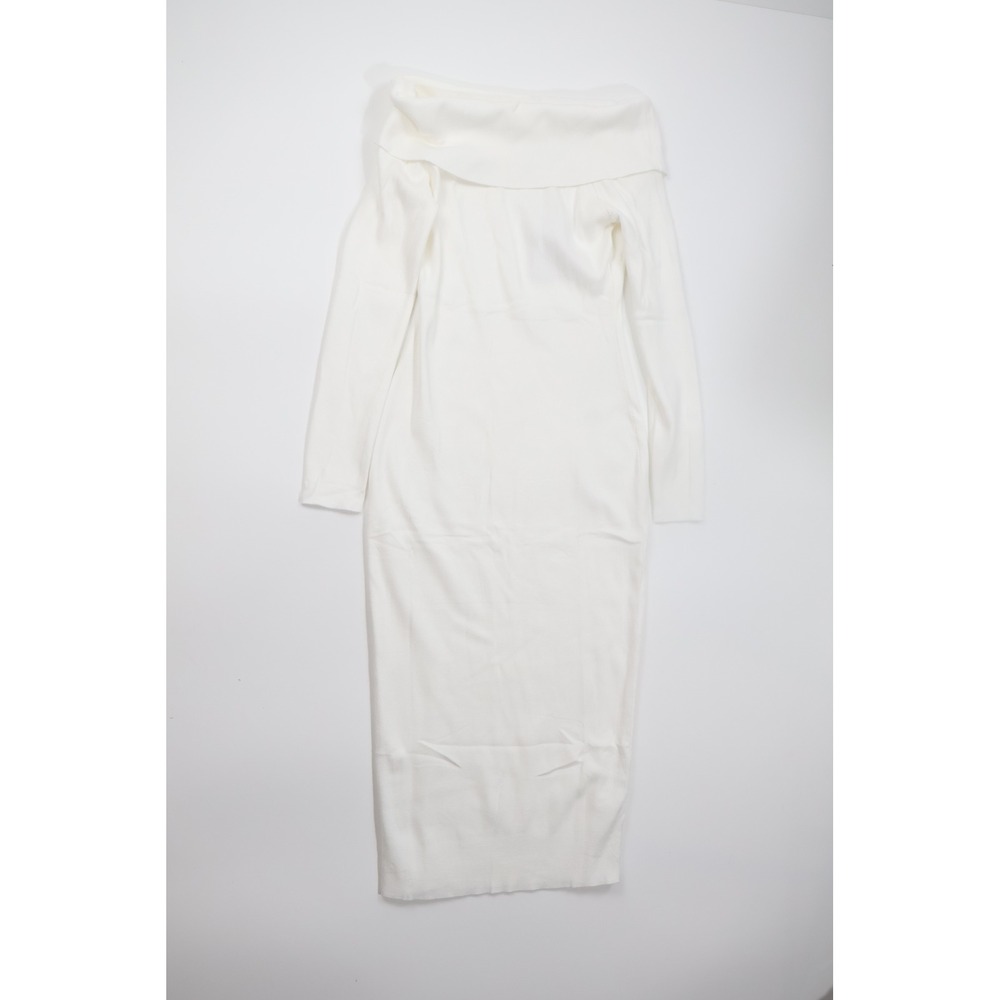 MEROKEETY Sweater Dress Off Shoulder Medium White Ribbed Knit Cocktail